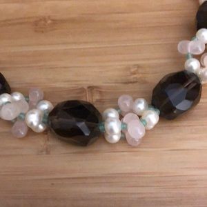 Smoky topaz, pearl, rose quartz, jade necklace